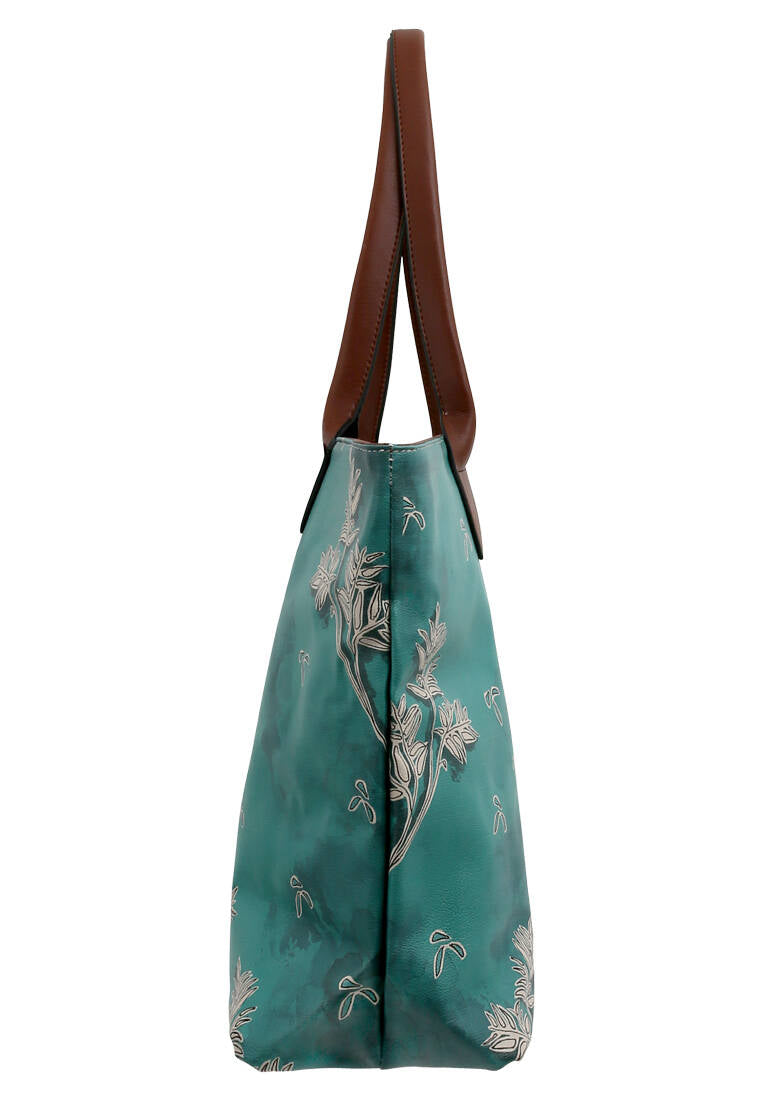 Women Vegan Leather Green Shoulder Bag - Koala Hug Design