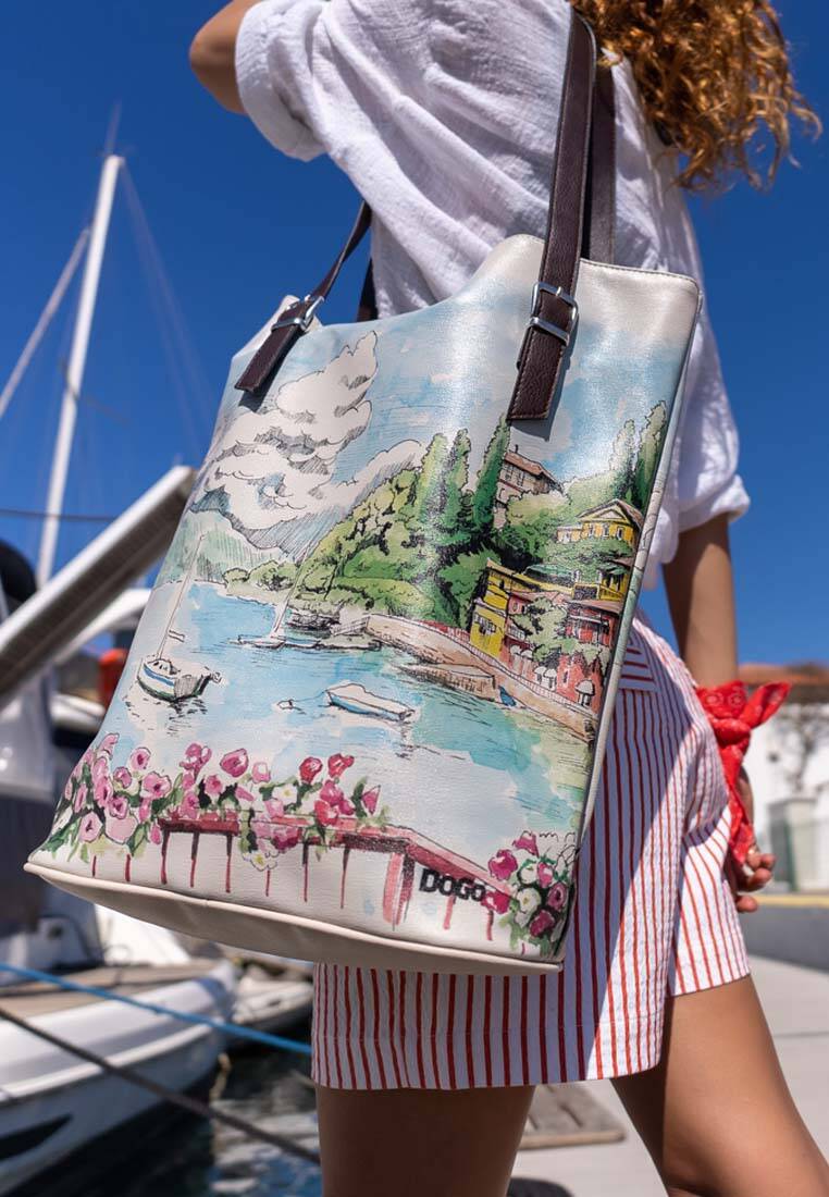 Women Vegan Leather Blue Shoulder Bag - Lago di Como Design