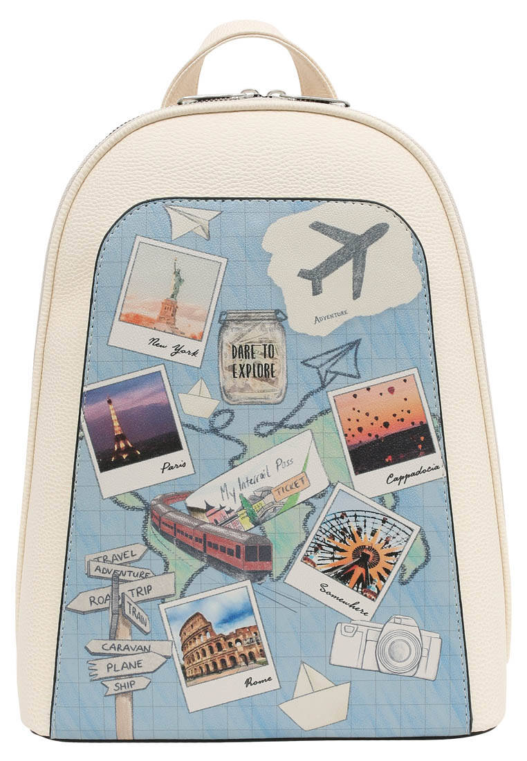 Women Vegan Leather Cream Backpack - Dare to Explore Design