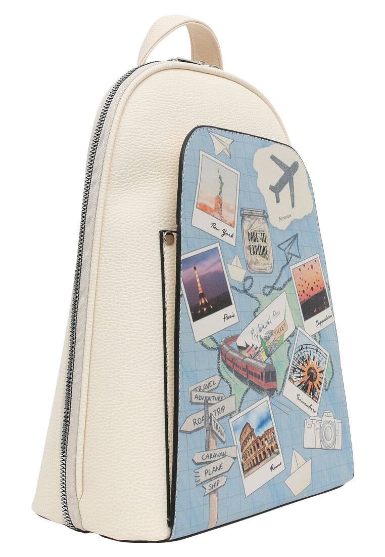 Women Vegan Leather Cream Backpack - Dare to Explore Design