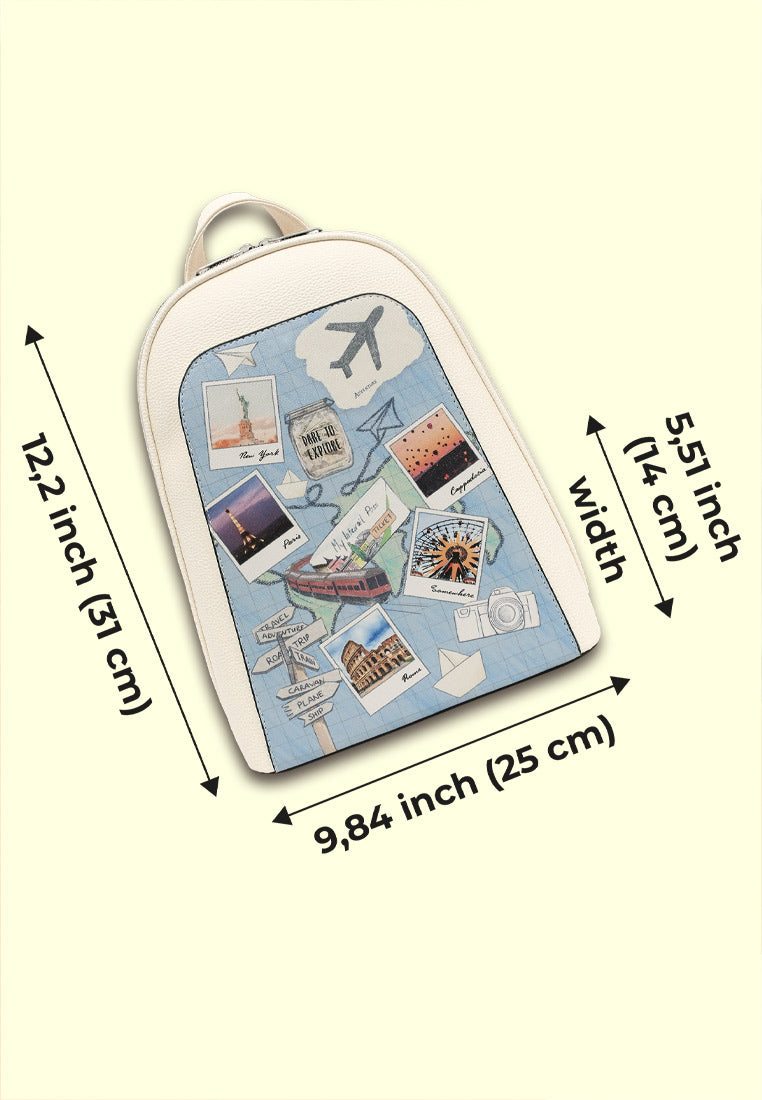 Women Vegan Leather Cream Backpack - Dare to Explore Design