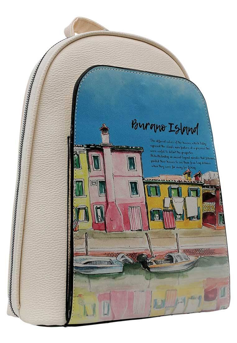 Women Vegan Leather Cream Backpack - Burano Island Design