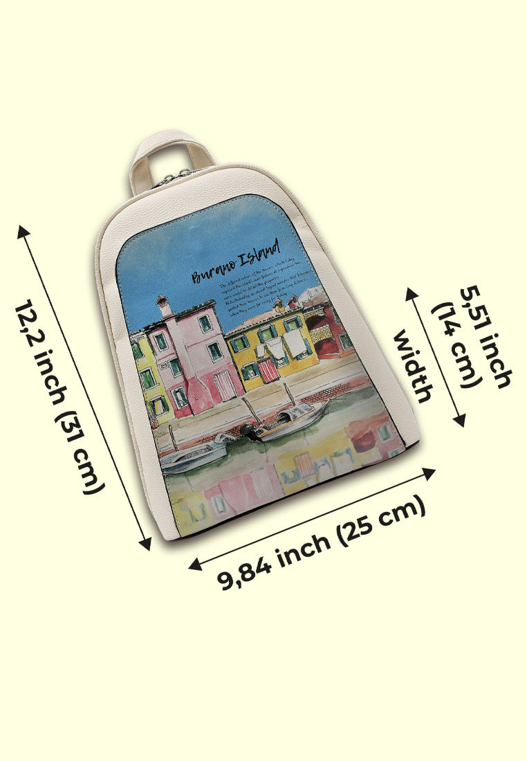 Women Vegan Leather Cream Backpack - Burano Island Design