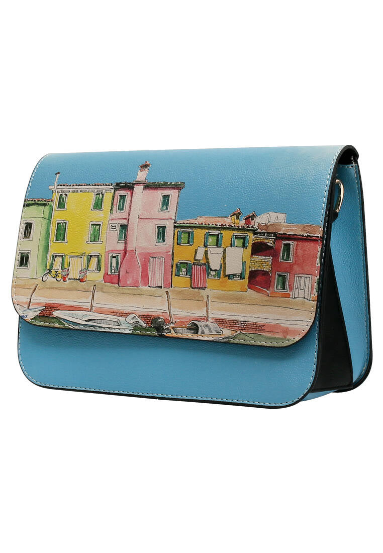 Women Vegan Leather Blue Purse - Burano Island Design