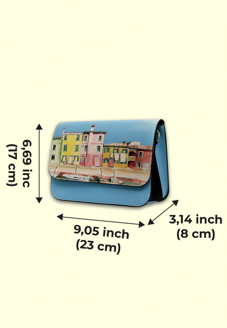 Women Vegan Leather Blue Purse - Burano Island Design