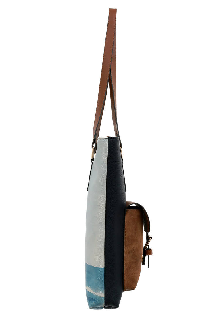 Women Vegan Leather Navy Shoulder Bag - Meet me Halfway Design