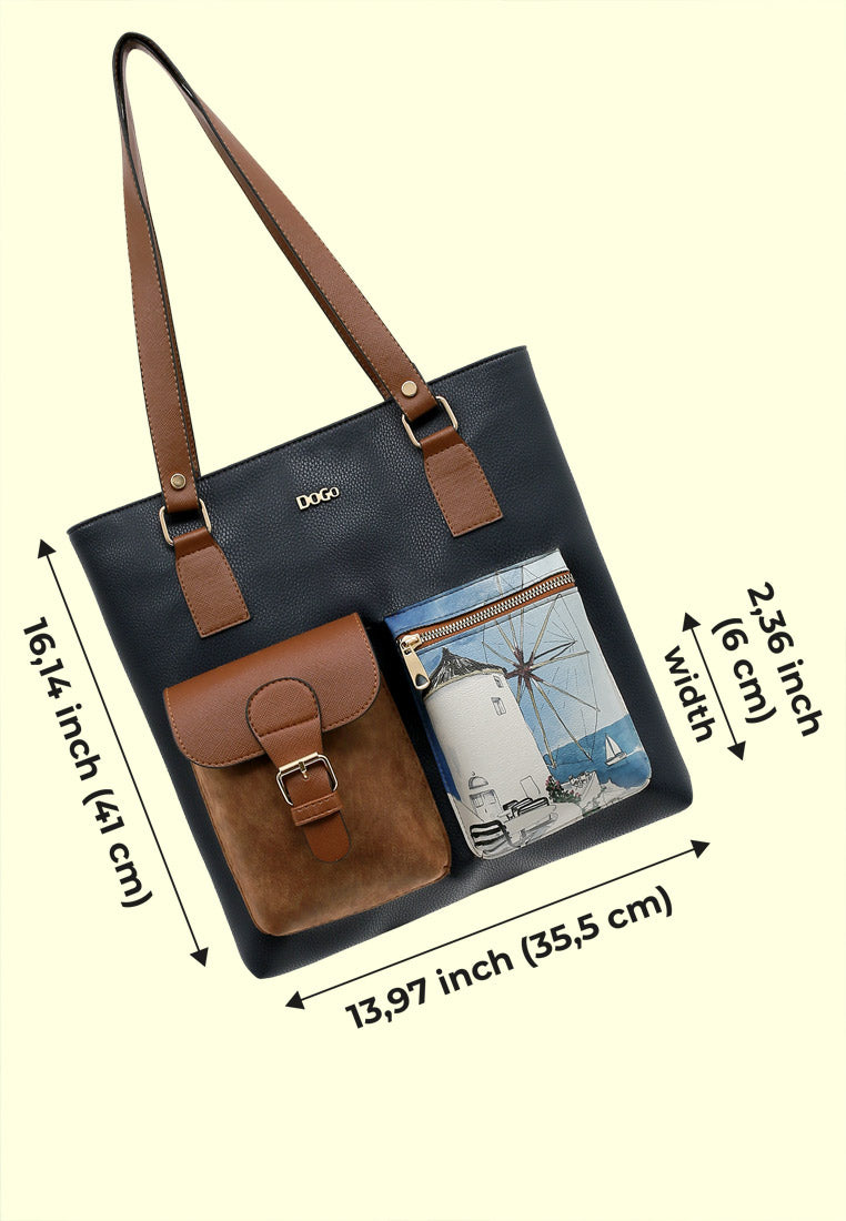 Women Vegan Leather Navy Shoulder Bag - Meet me Halfway Design