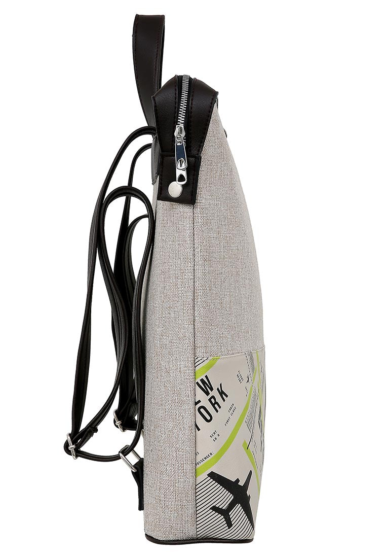 Unisex Vegan Gray Backpack - New York Ticket Design