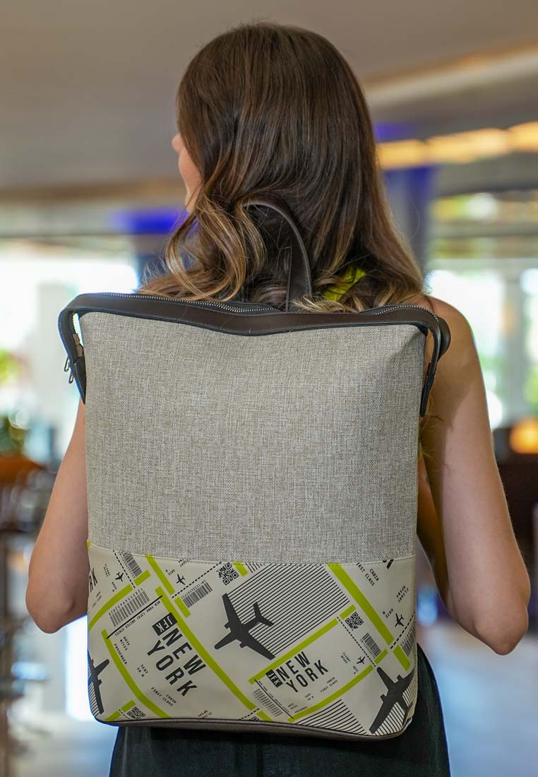 Unisex Vegan Gray Backpack - New York Ticket Design