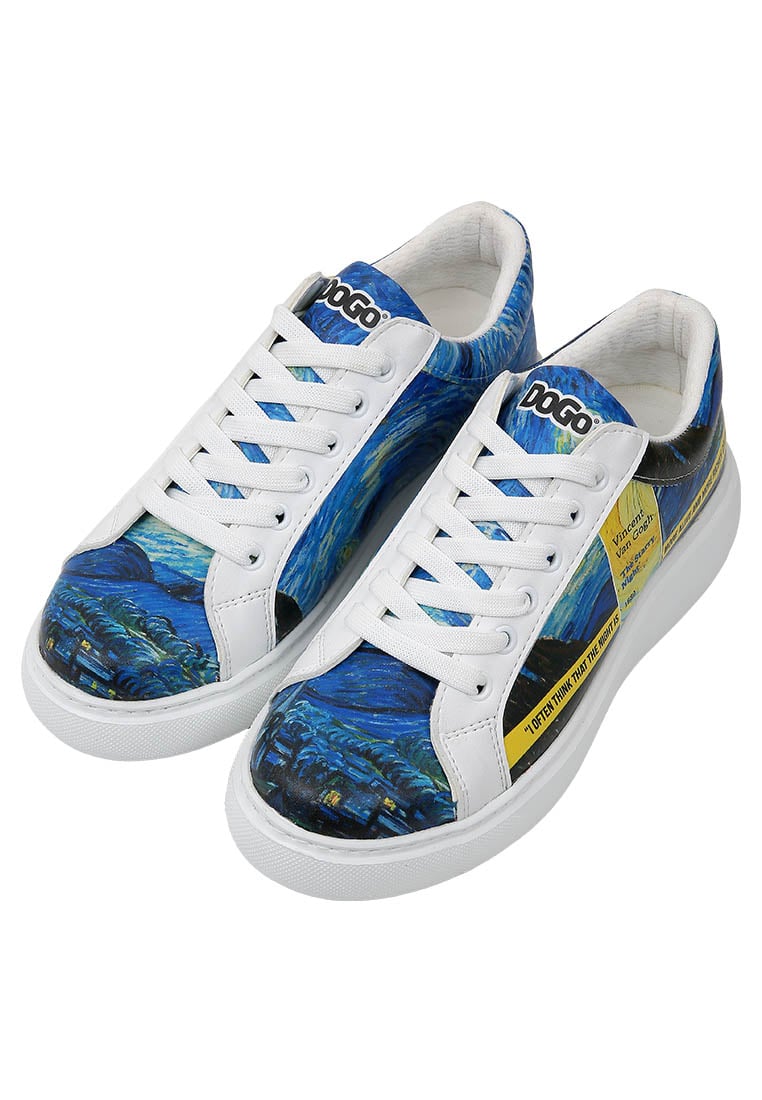 Women Vegan Leather White Sneakers - Vincent van Gogh The Starry Night Muse Design