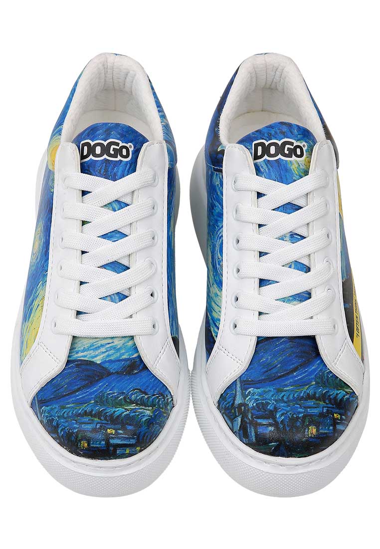 Women Vegan Leather White Sneakers - Vincent van Gogh The Starry Night Muse Design