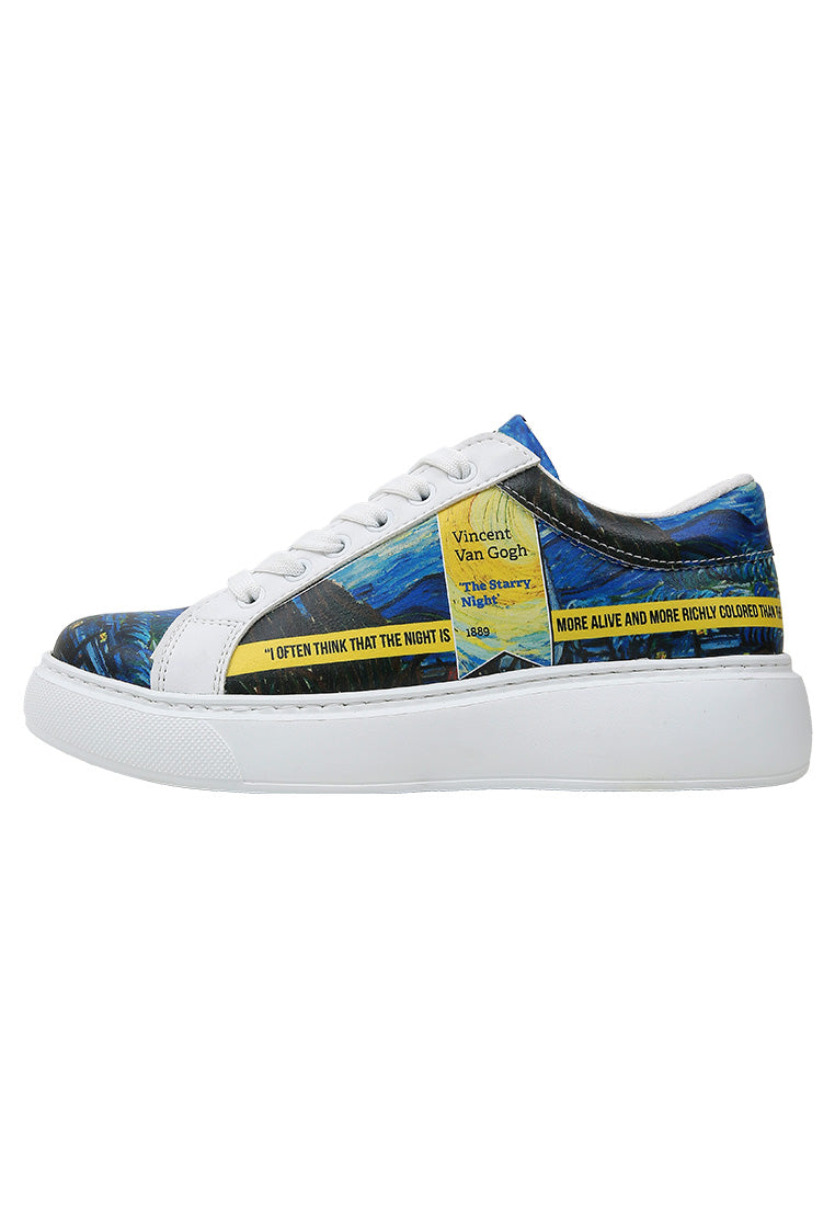 Women Vegan Leather White Sneakers - Vincent van Gogh The Starry Night Muse Design