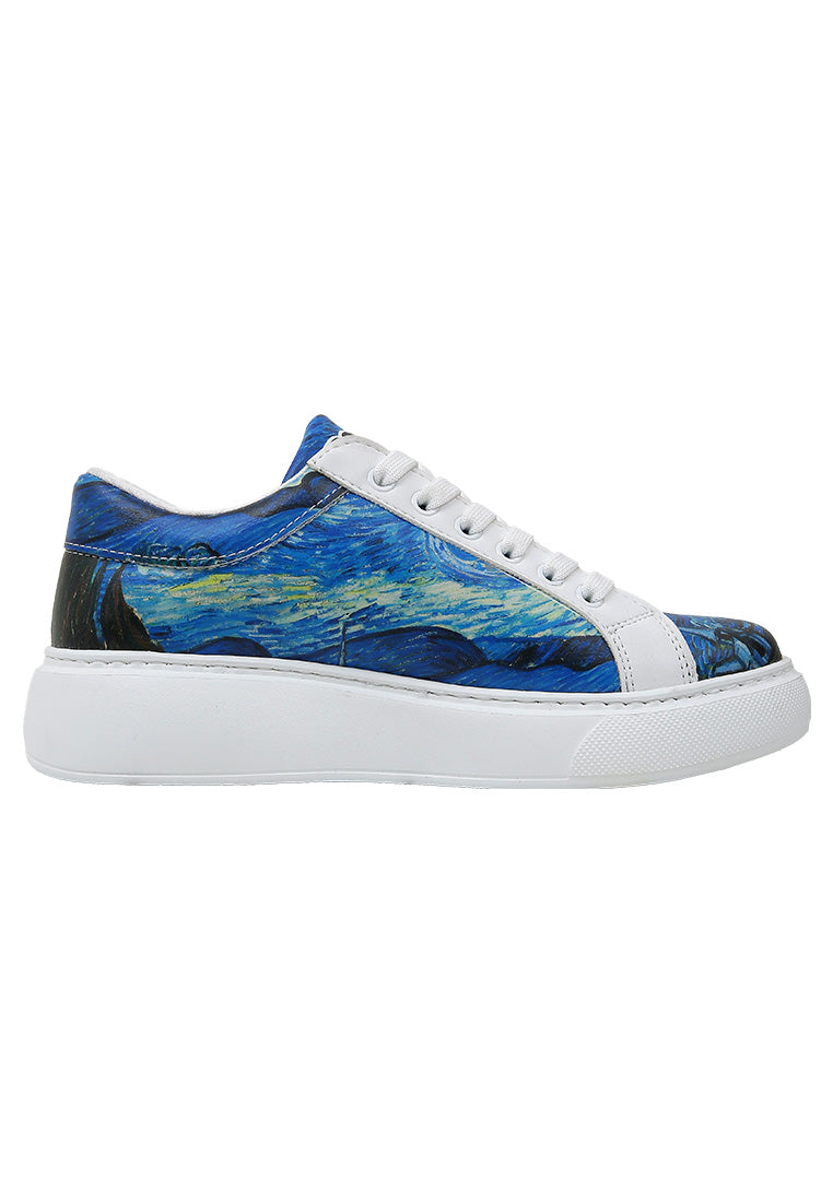 Women Vegan Leather White Sneakers - Vincent van Gogh The Starry Night Muse Design