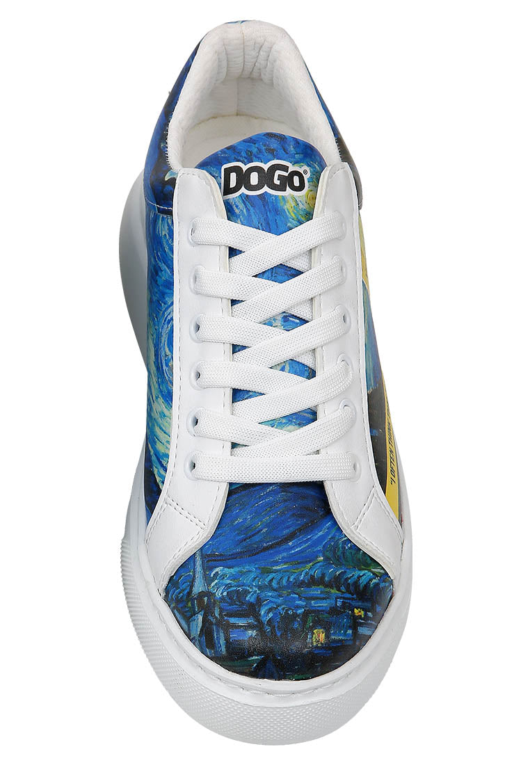Women Vegan Leather White Sneakers - Vincent van Gogh The Starry Night Muse Design