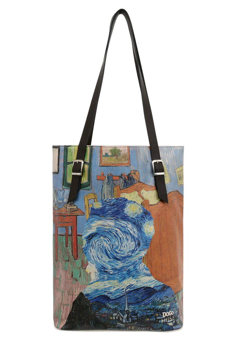 Women Vegan Leather Blue Shoulder Bag - Vincent van Gogh Lost Mind Muse Design