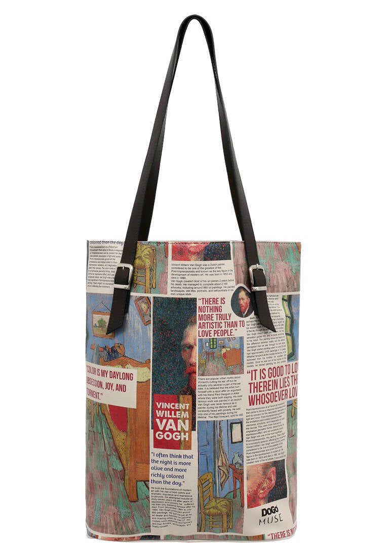 Women Vegan Leather Blue Shoulder Bag - Vincent van Gogh Lost Mind Muse Design