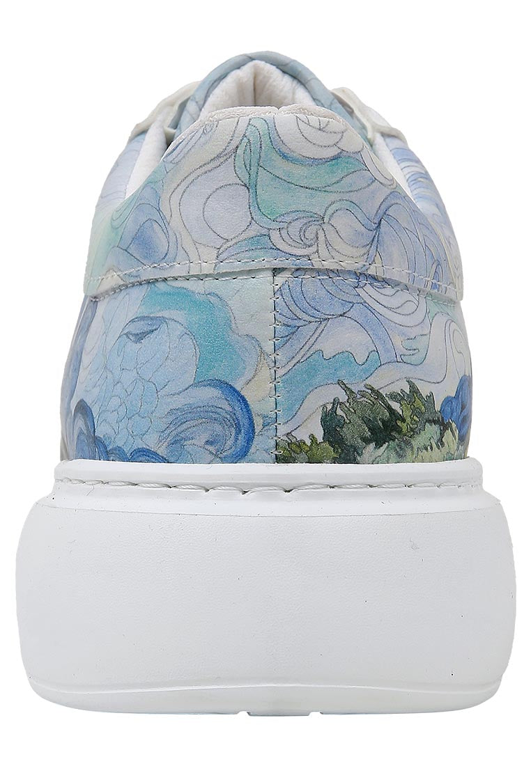Women Vegan Leather White Sneakers - Vincent van Gogh A Wheat Field with Cypresses Design