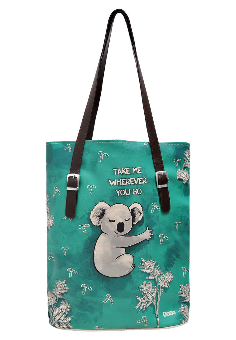 Women Vegan Leather Turquoise Shoulder Bag - Koala Hug Design