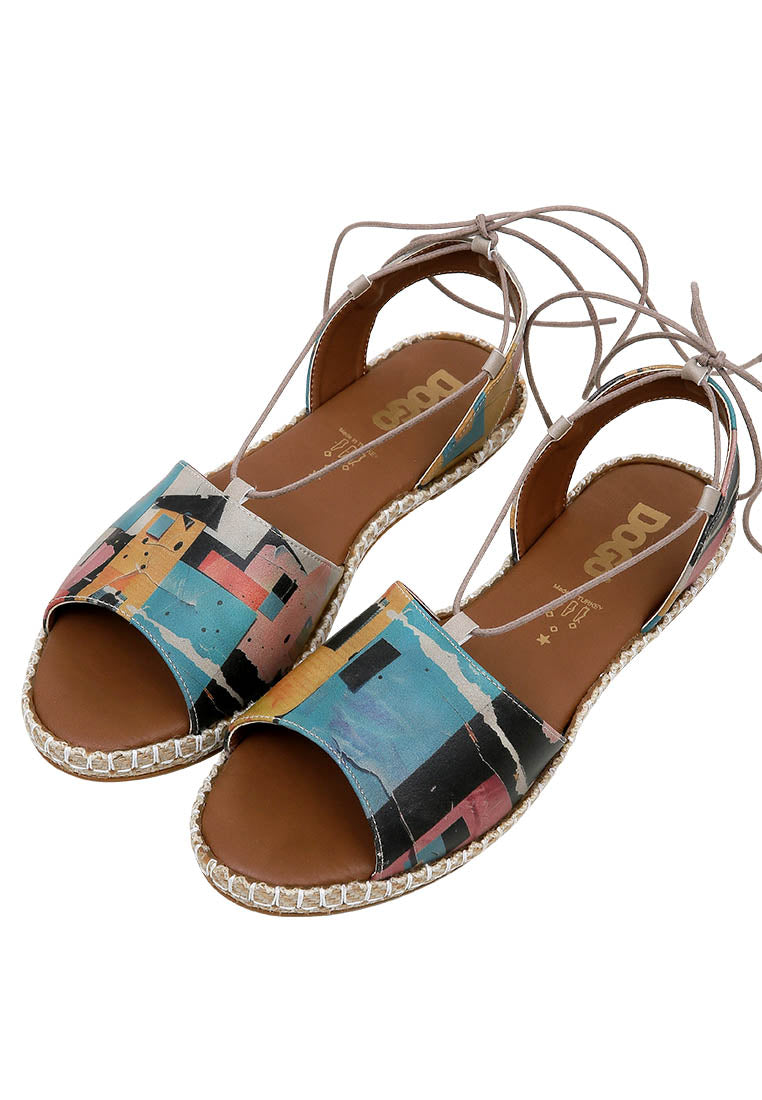 Women Vegan Leather Multicolor Lace Up Sandals - Block Houses Design