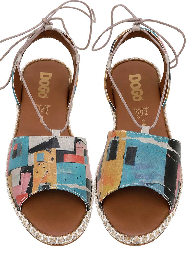 Women Vegan Leather Multicolor Lace Up Sandals - Block Houses Design