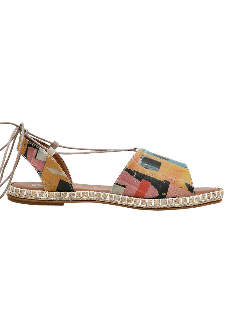 Women Vegan Leather Multicolor Lace Up Sandals - Block Houses Design