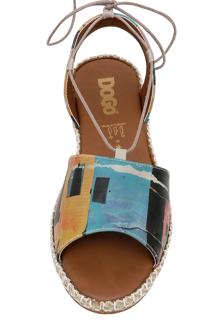 Women Vegan Leather Multicolor Lace Up Sandals - Block Houses Design