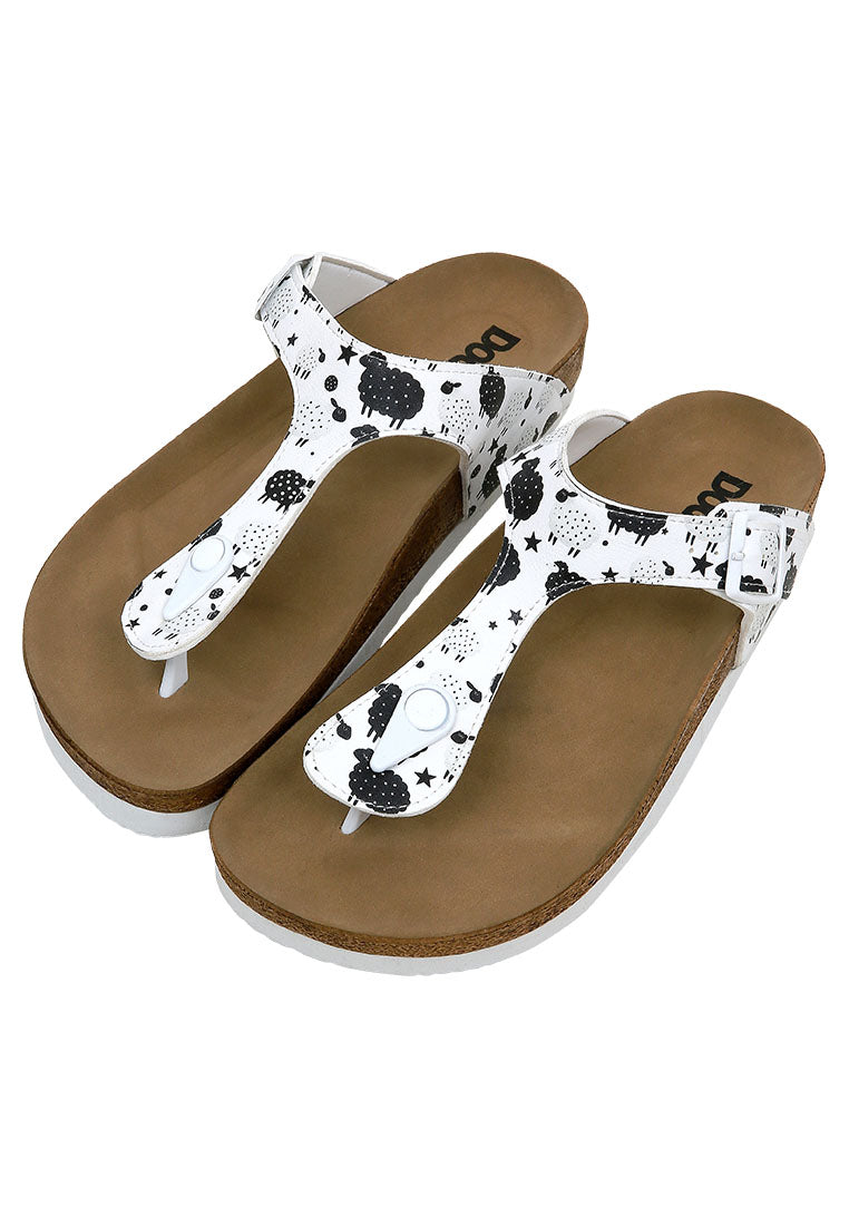 Women Vegan Leather White Slippers - Count Sheeps Design