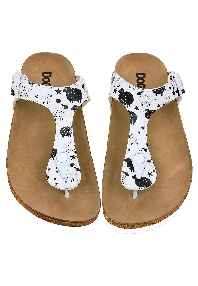 Women Vegan Leather White Slippers - Count Sheeps Design
