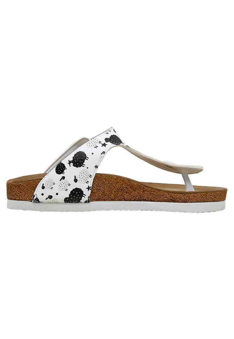 Women Vegan Leather White Slippers - Count Sheeps Design