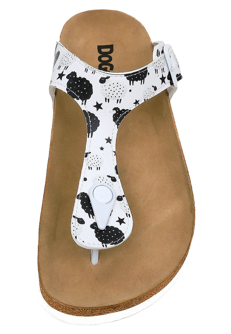 Women Vegan Leather White Slippers - Count Sheeps Design