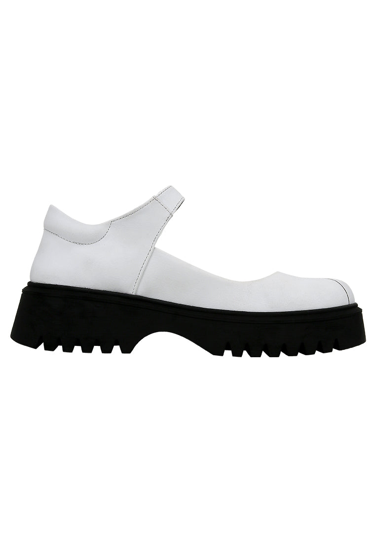 Women Vegan Leather White Mary Jane Loafer - Leave a Trail Design