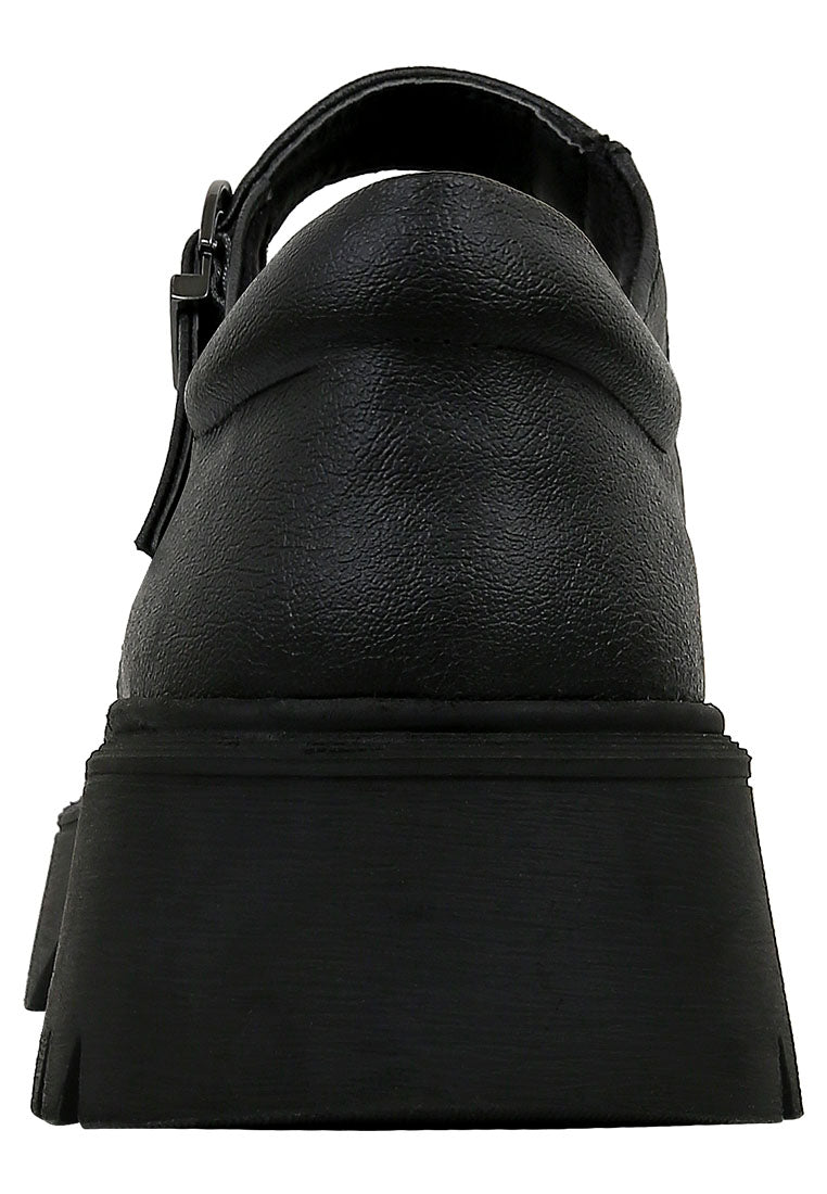 Women Vegan Leather Black Mary Jane Loafer - Passion Flower Design