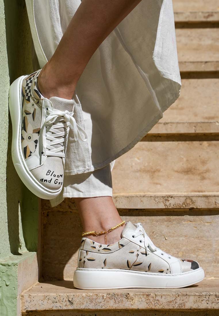 Women Vegan Leather White Sneakers - Bloom and Grow Design
