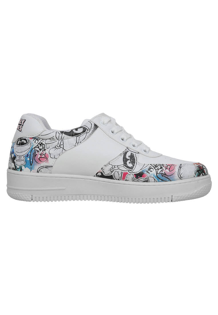 Women Vegan Leather White Sneakers - Warner Bros Marvin the Martian Stencil Design