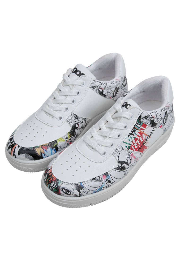 Women Vegan Leather White Sneakers - Warner Bros Marvin the Martian Stencil Design