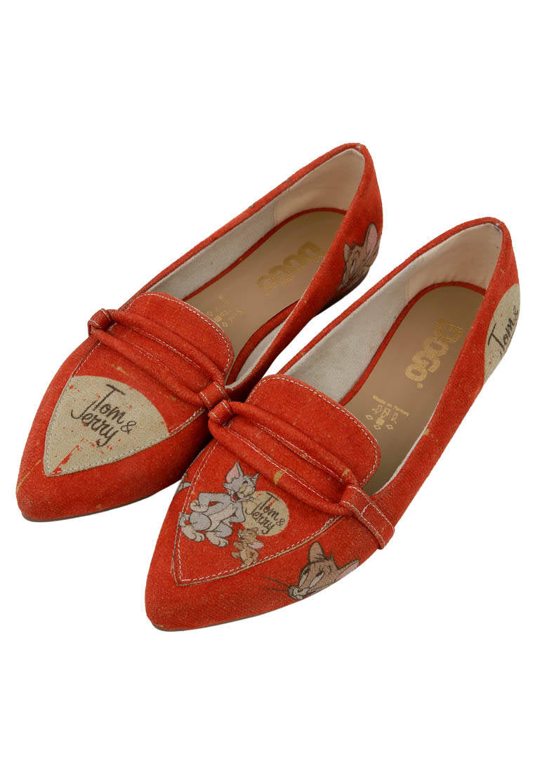 Women Vegan Leather Orange Flat Shoes - Warner Bros Tom & Jerry Design