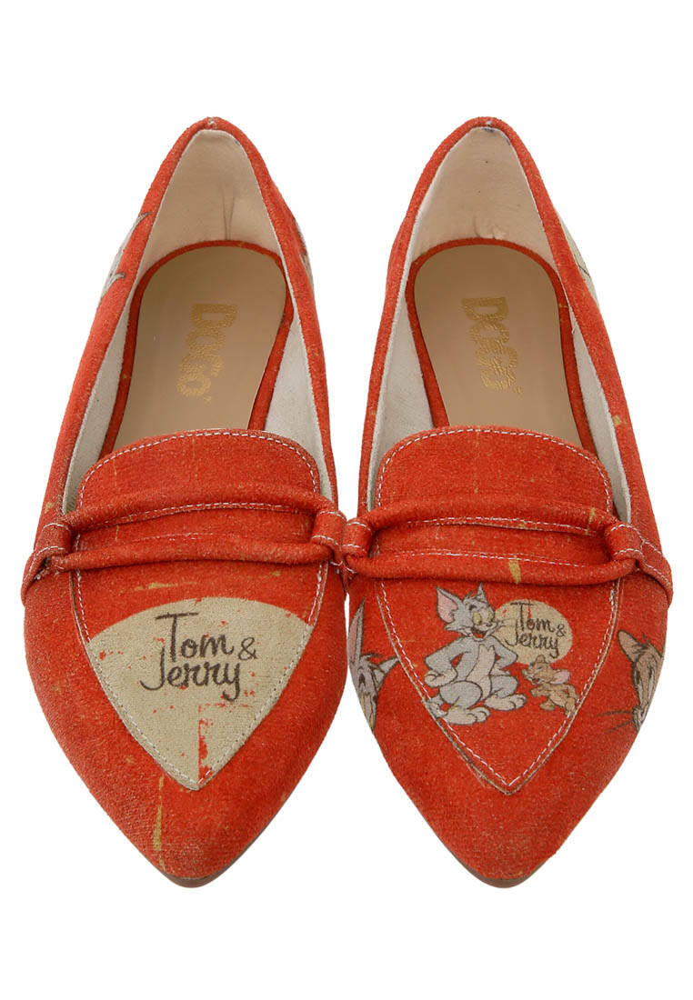 Women Vegan Leather Orange Flat Shoes - Warner Bros Tom & Jerry Design