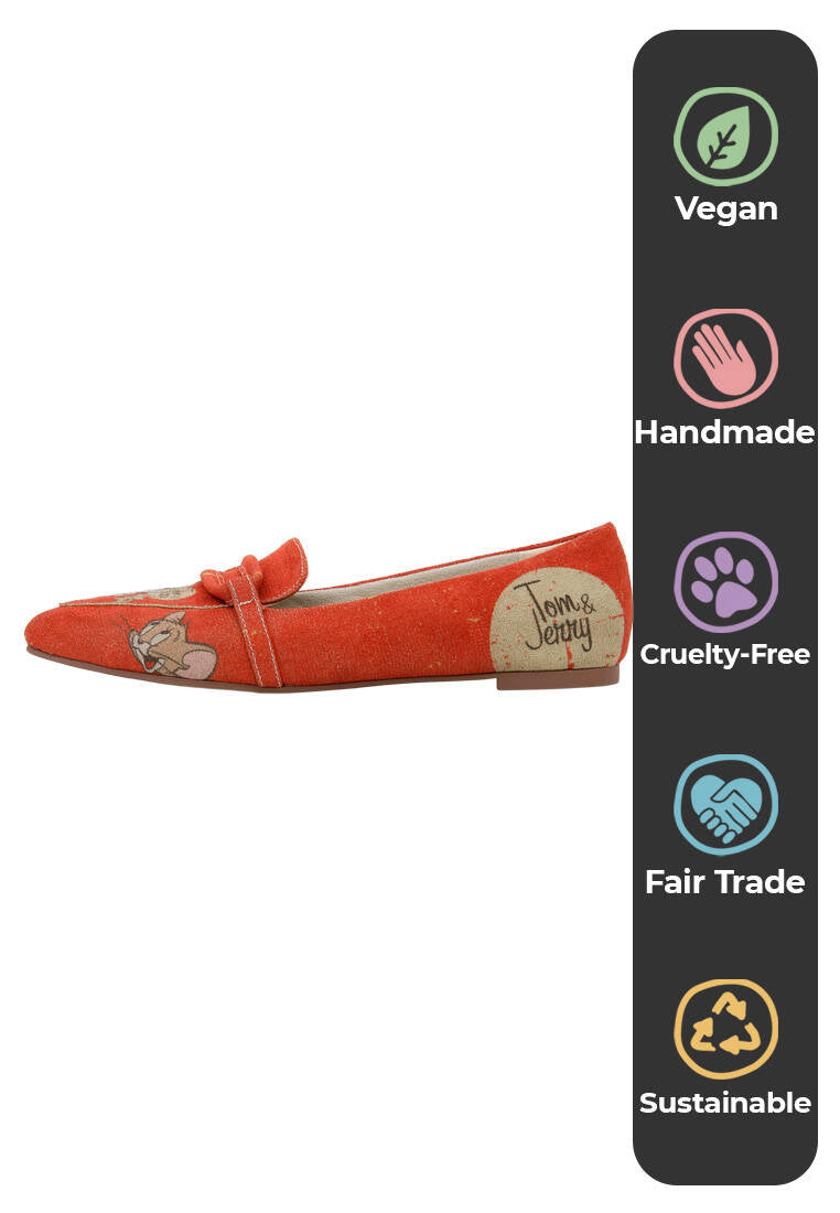 Women Vegan Leather Orange Flat Shoes - Warner Bros Tom & Jerry Design