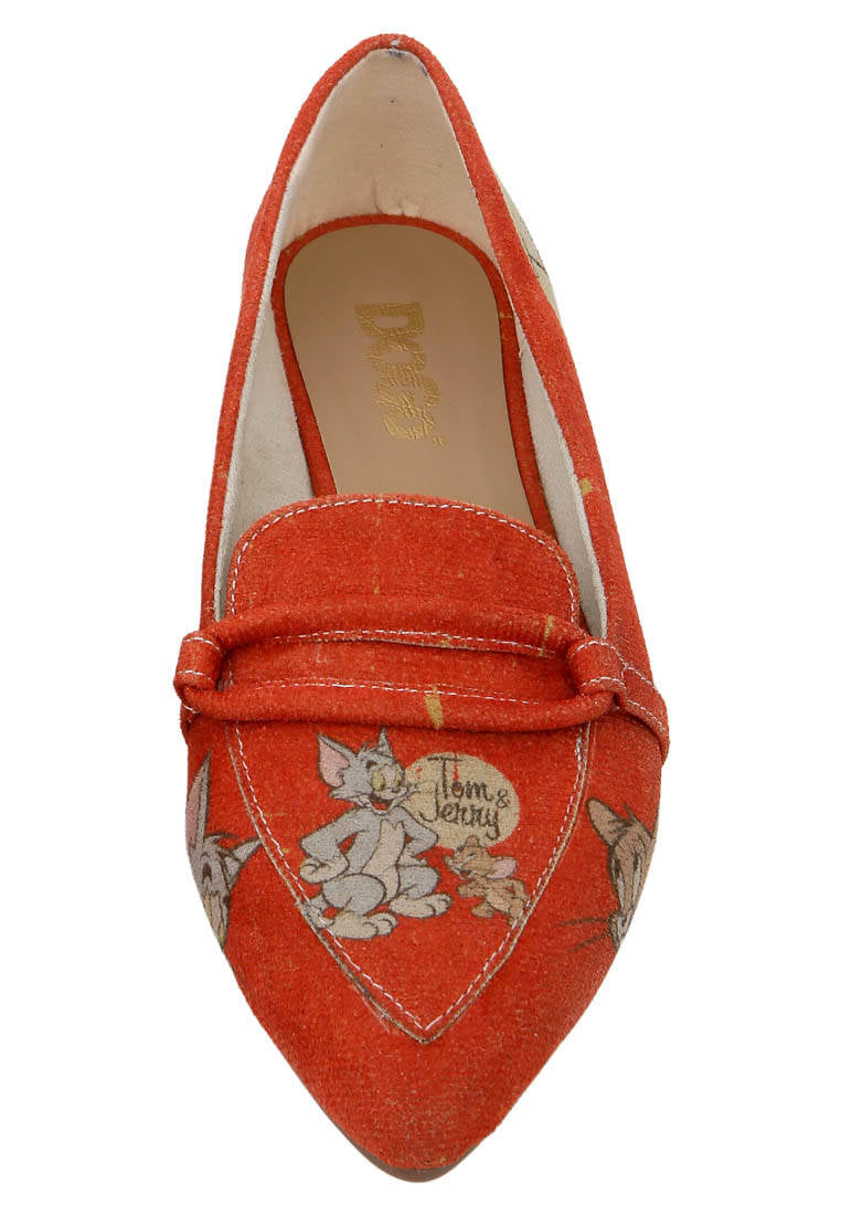 Women Vegan Leather Orange Flat Shoes - Warner Bros Tom & Jerry Design