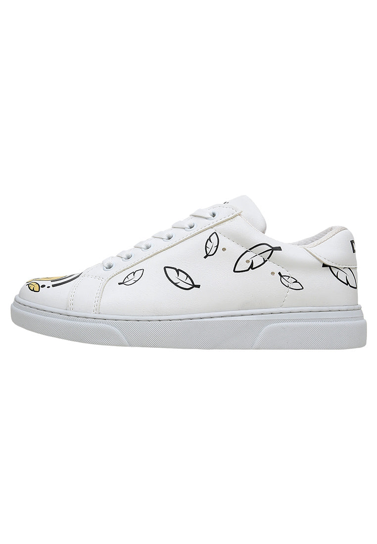 Women Vegan Leather White Sneakers - Warner Bros Feeling Happy Design