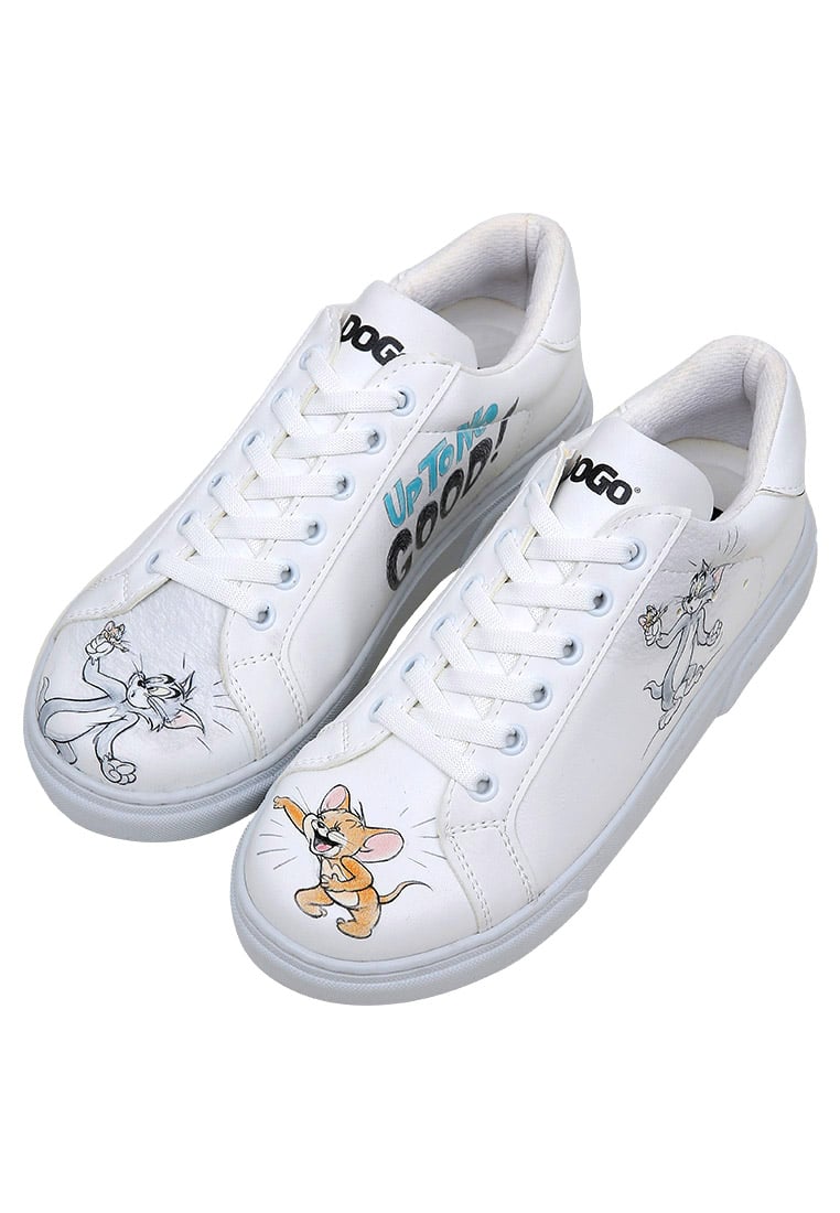 Women Vegan Leather White Sneakers - Warner Bros Up-to-No-Good Design