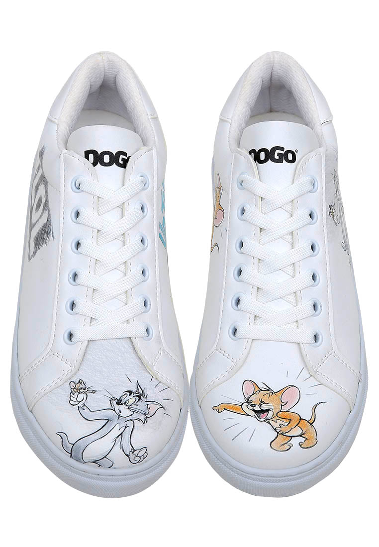 Women Vegan Leather White Sneakers - Warner Bros Up-to-No-Good Design