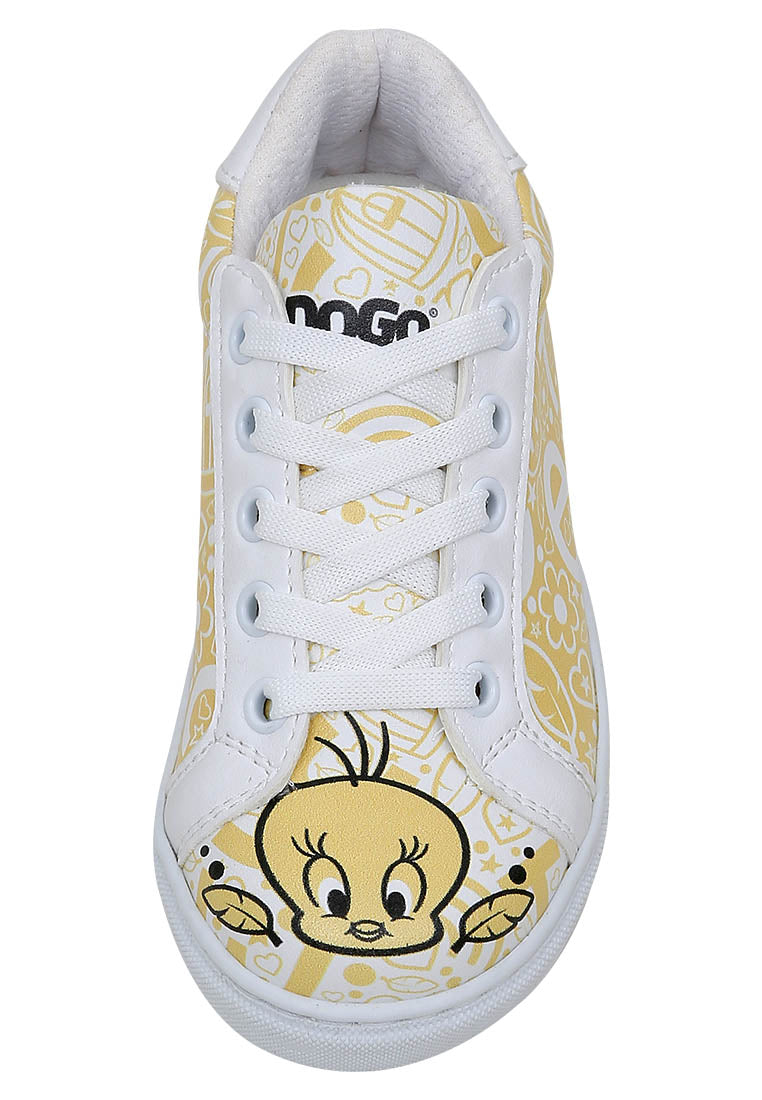 Unisex Kids Vegan Leather White Sneakers - Warner Bros Feeling-Happy Design