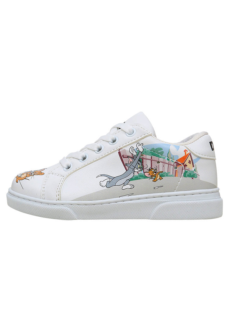 Unisex Kids Vegan Leather White Sneakers - Warner Bros Together-and-Apart Design